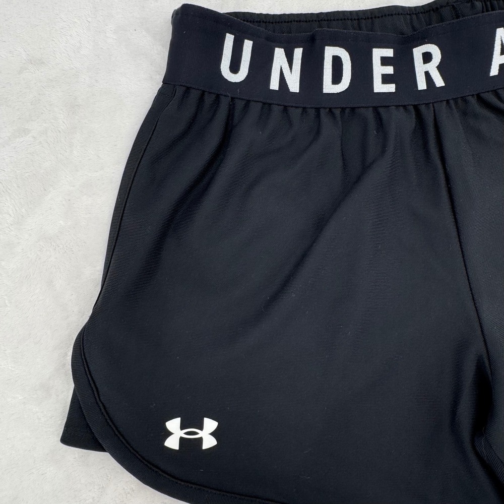 Under Armour Play Up Shorts Womens Size Medium 3" Black Loose Fit UA Logo Shorts - Picture 2 of 5